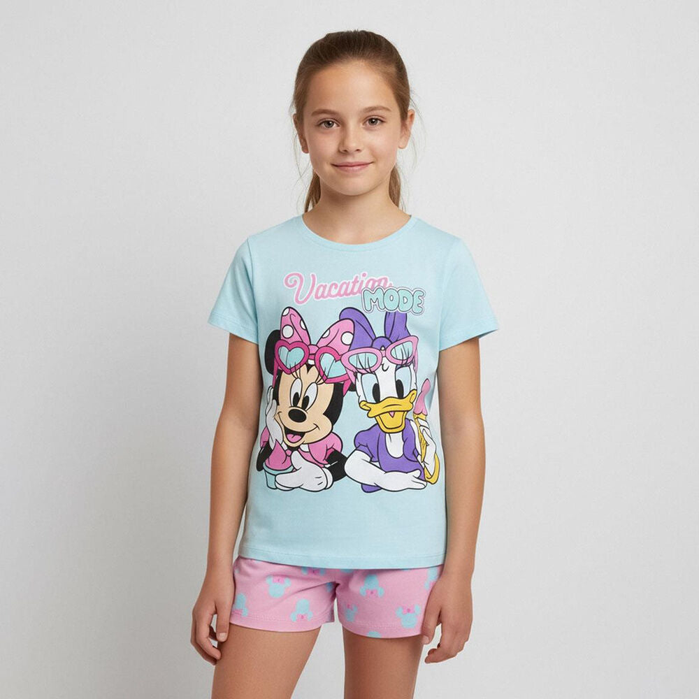 Pijama corto Minnie Disney con camiseta azul y shorts rosas - 5