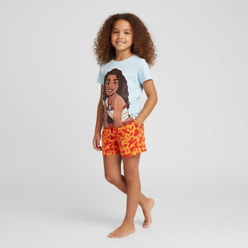 Pijama infantil de Vaiana Disney con camiseta azul y pantalón corto naranja - 5