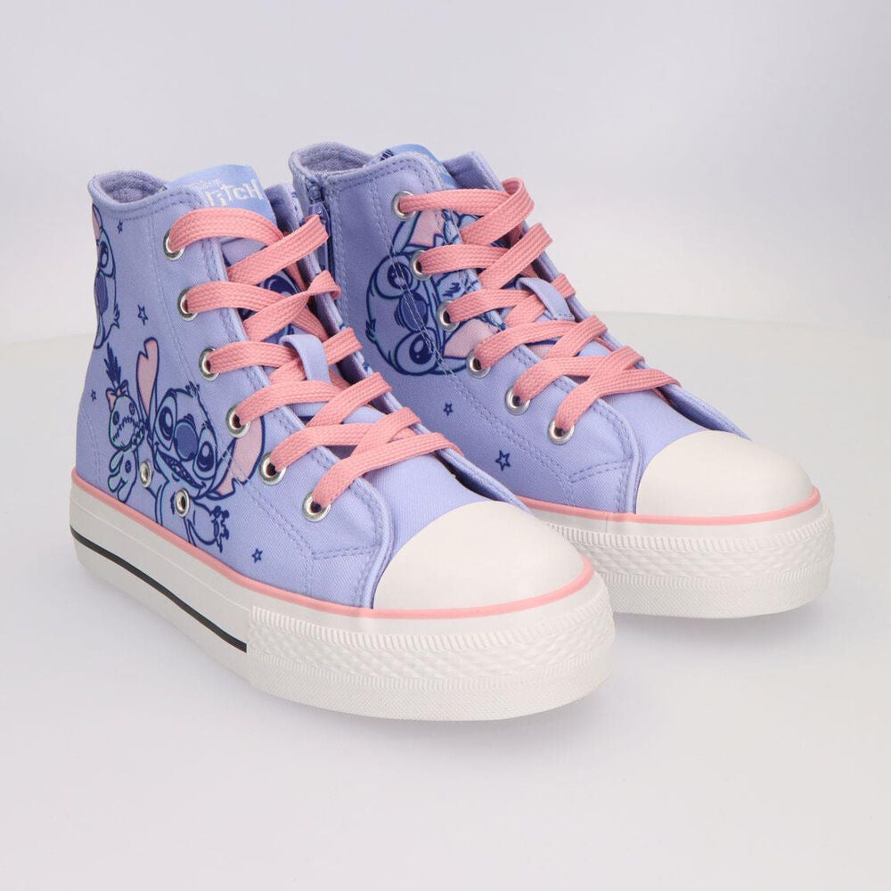 Zapatilla alta de loneta lavanda Stitch Disney con cordones rosas - 5