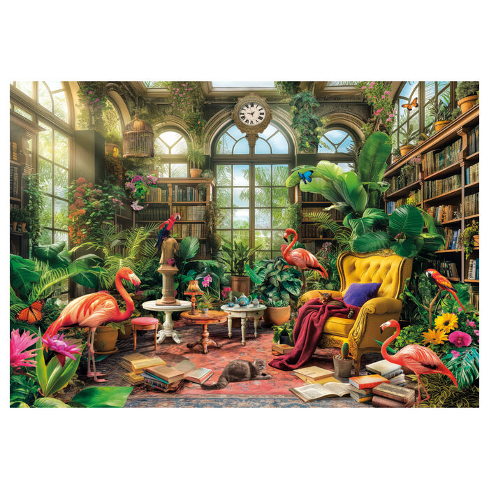 Puzzle Clementoni de 1000 piezas con biblioteca, plantas y flamencos - 2