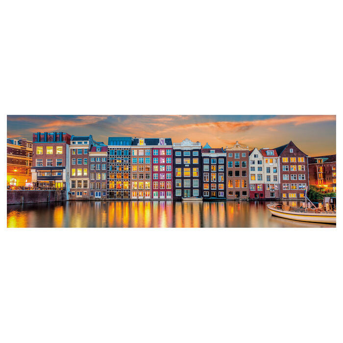 Puzzle panorámico Clementoni de 1000 piezas con casas de Ámsterdam junto a un canal - 2
