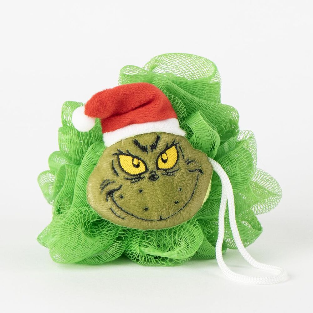 Esponja 3D de baño de El Grinch con gorro navideño y malla verde - 4