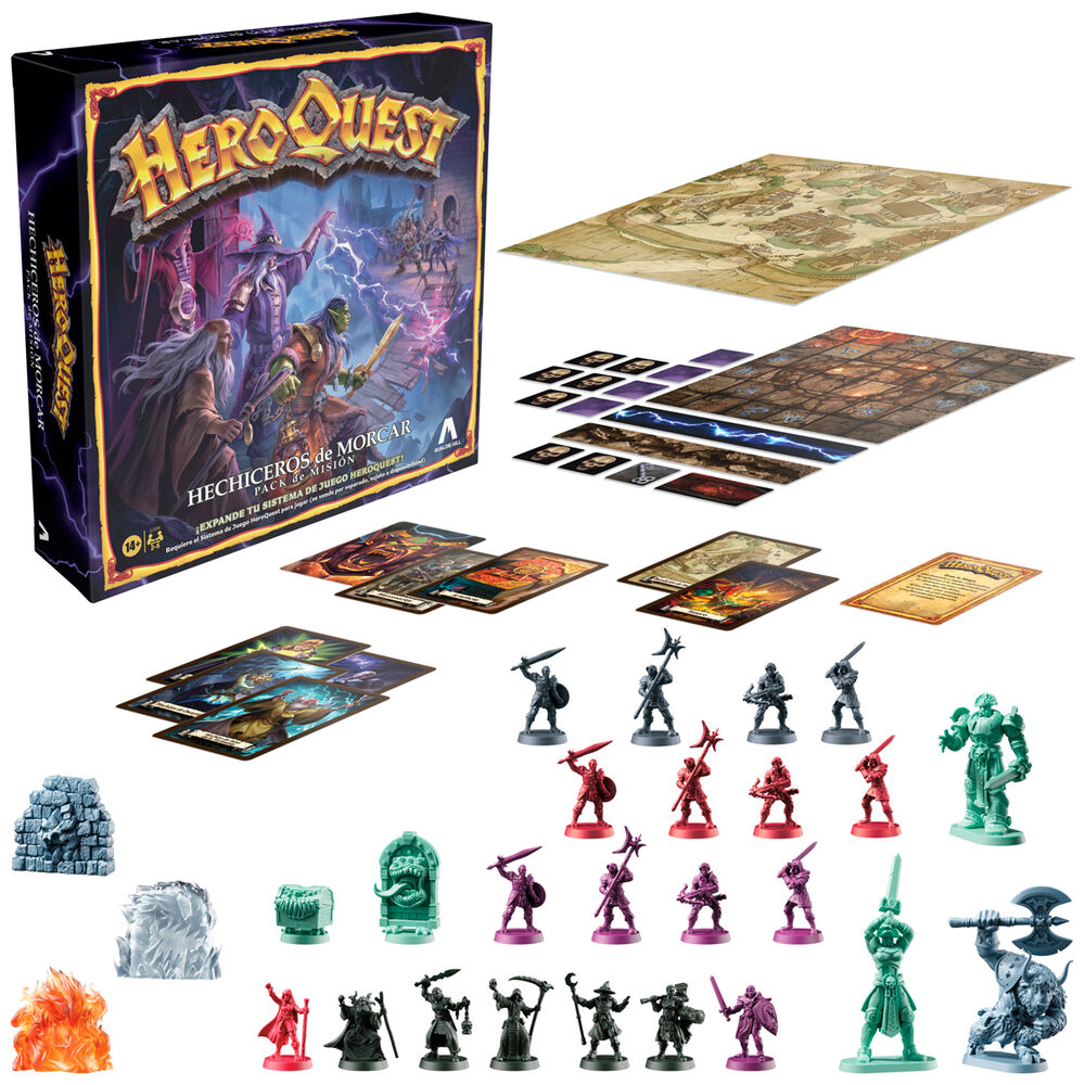 Caja y componentes del juego de mesa HeroQuest Hechiceros de Morcar