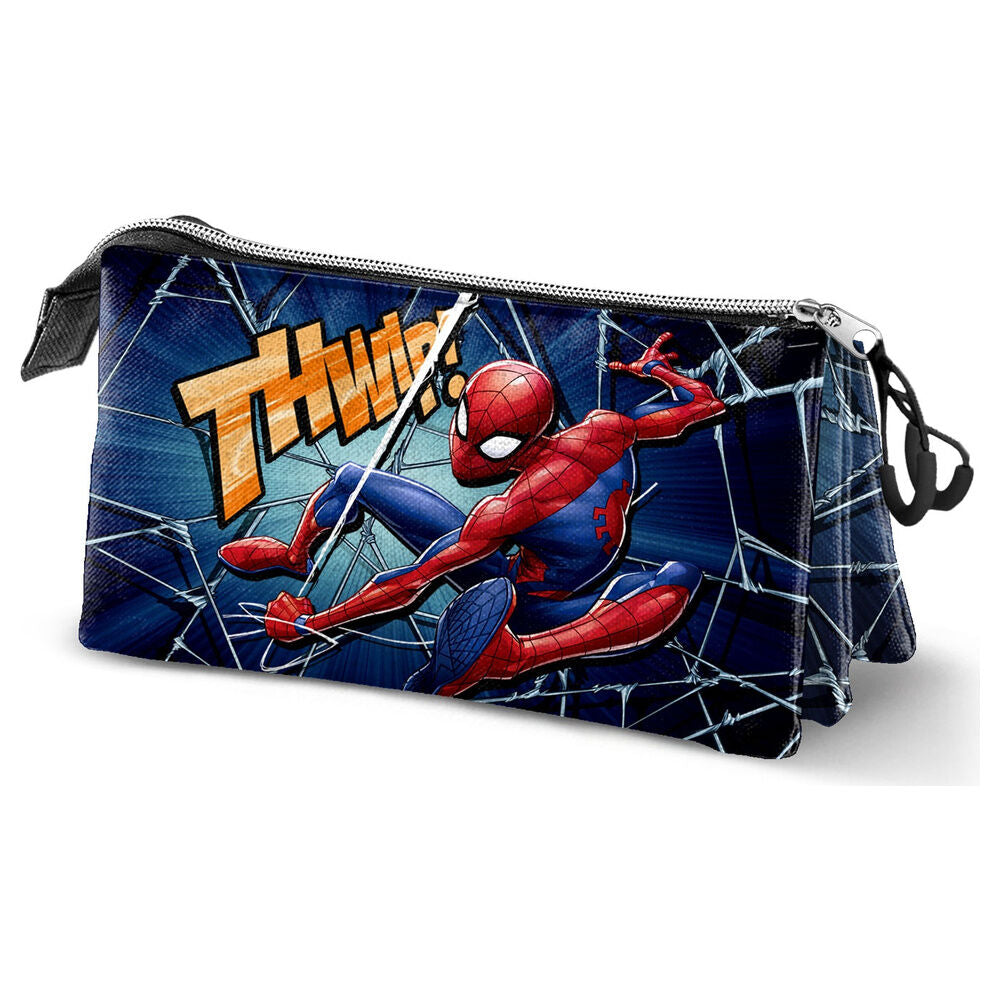 Portatodo triple de Spiderman Marvel azul con diseño de Spider-Man