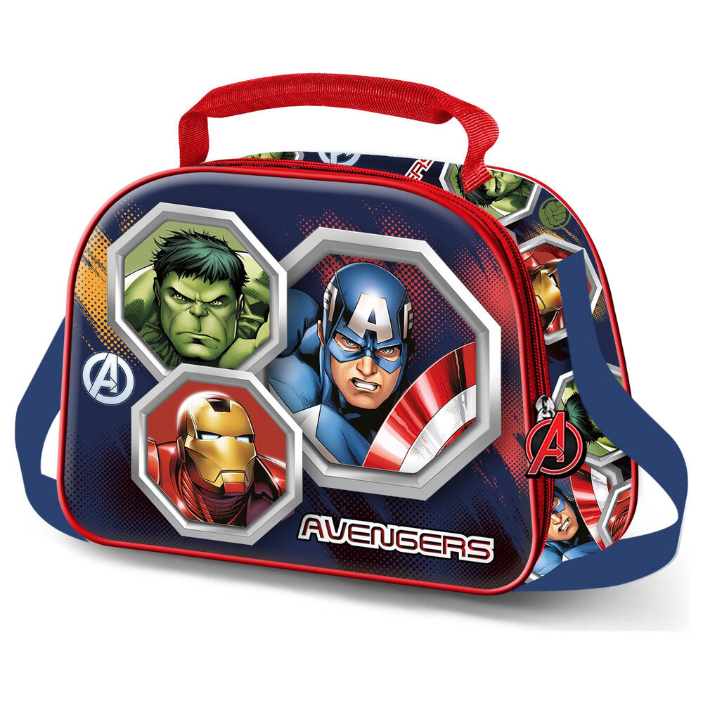 Bolsa portameriendas 3D Avengers Marvel con Hulk, Capitán América e Iron Man