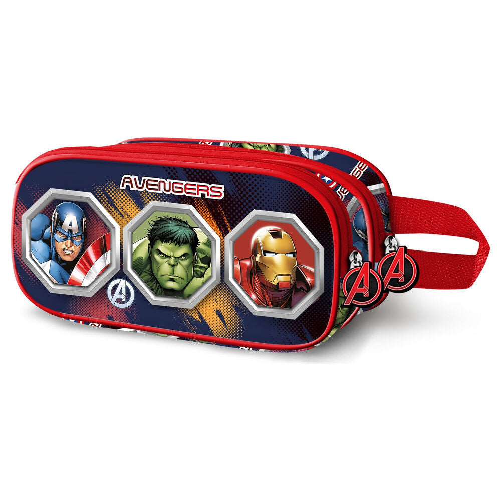 Portatodo 3D rojo de Los Vengadores con Capitán América, Hulk e Iron Man