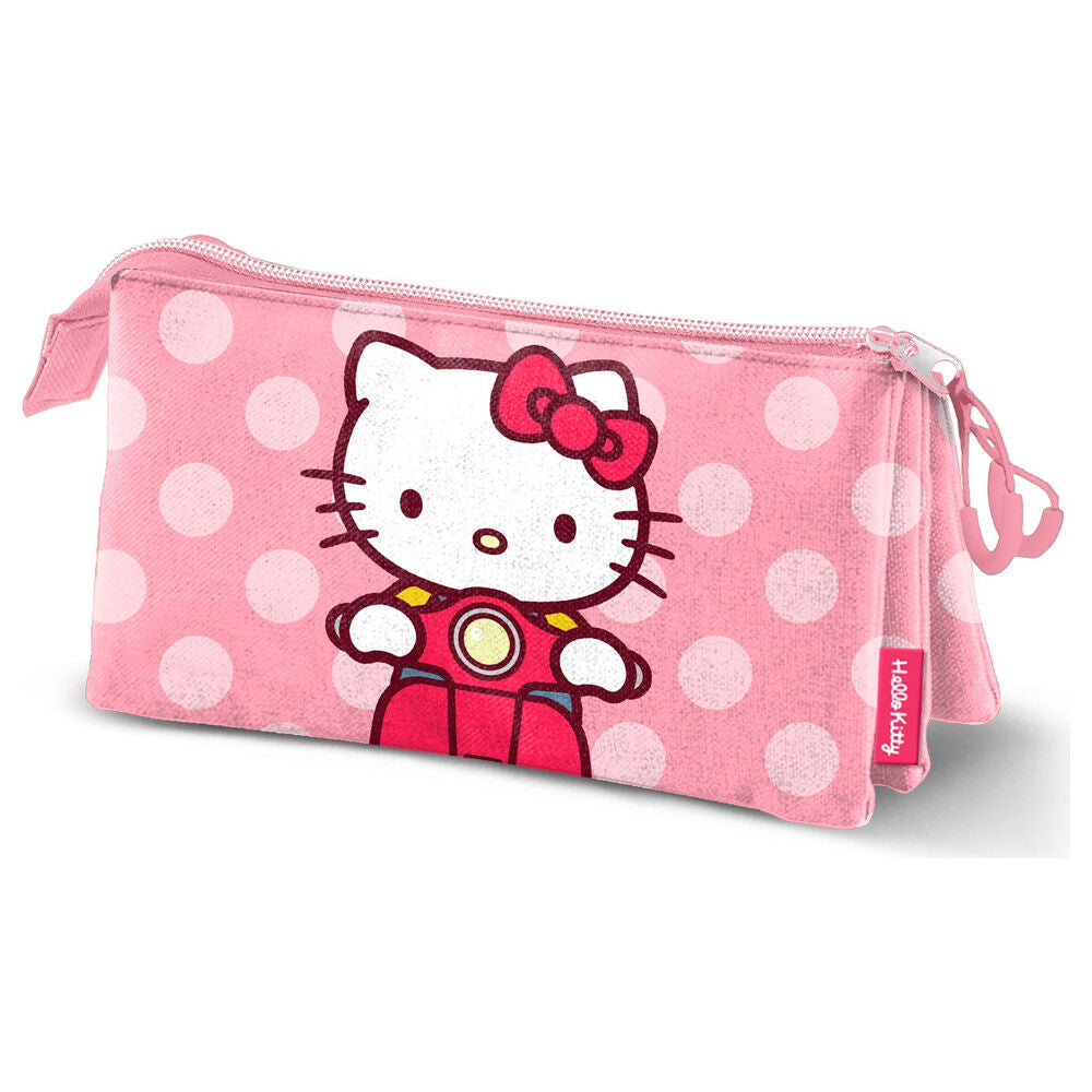 Portatodo triple rosa de Hello Kitty con lunares blancos