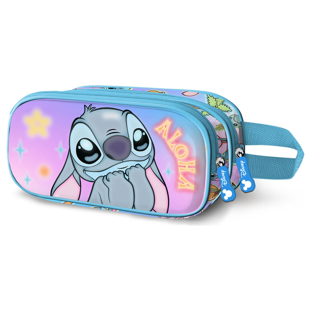 Portatodo 3D Aloha Stitch Disney azul con dos cremalleras