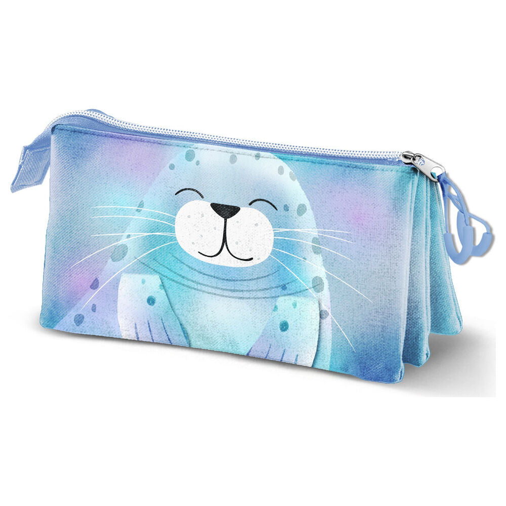 Portatodo triple Sealy Oh My Pop! azul y lila con diseño de gato