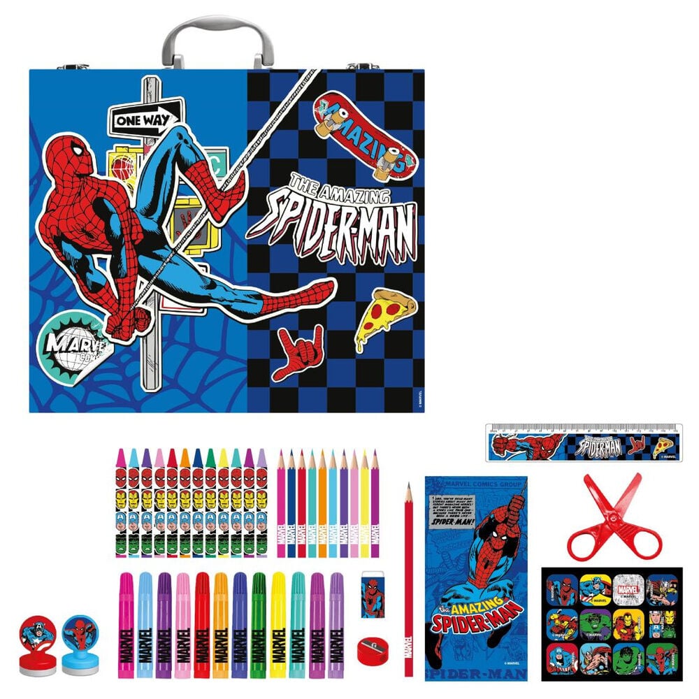 Maletín de papelería coloreable de Spider-Man Marvel con materiales de dibujo