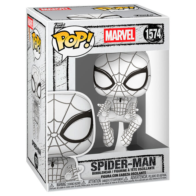Figura Funko POP! de Spider-Man en blanco y gris sobre una base - 2