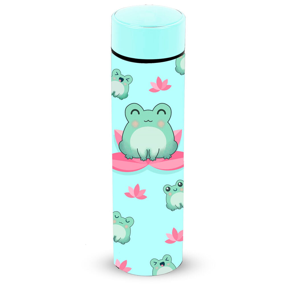 Botella termo Froggy Oh My Pop! turquesa de 500 ml con ranas y flores