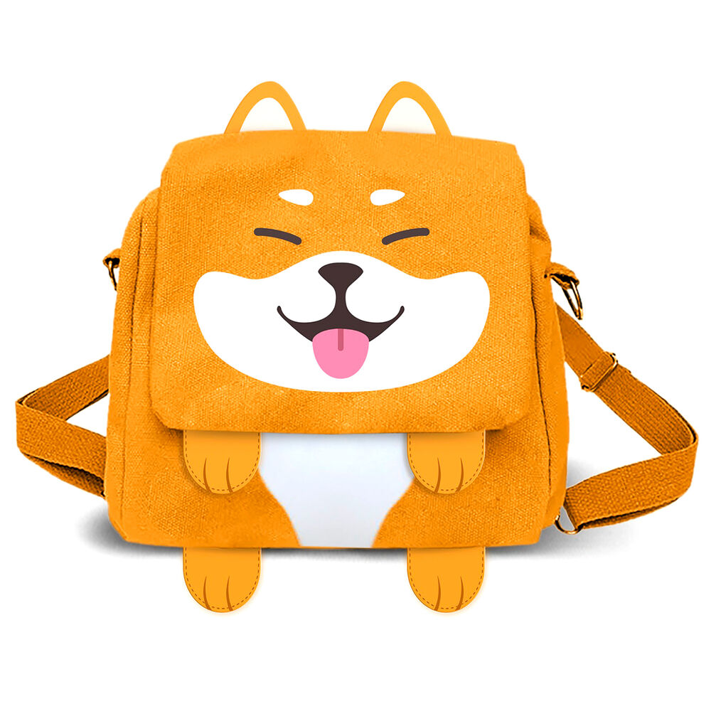 Bolso mochila naranja con diseño de perro Shiba