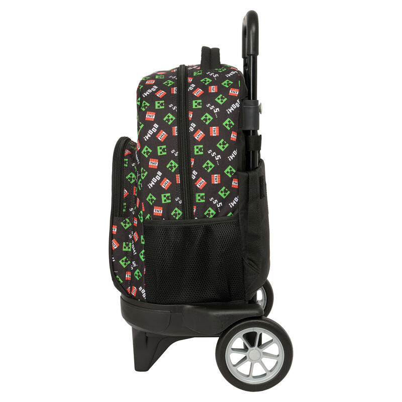 Trolley mochila Minecraft SAFTA negro con diseño Creeper y carro - 3