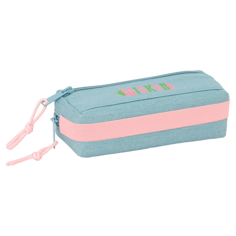 Portatodo triple SAFTA Wicked azul verdoso con detalles rosas - 4