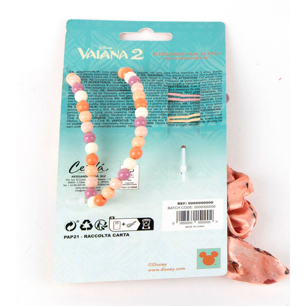Set de accesorios para el pelo Vaiana 2 Disney con pinzas y coletero - 3
