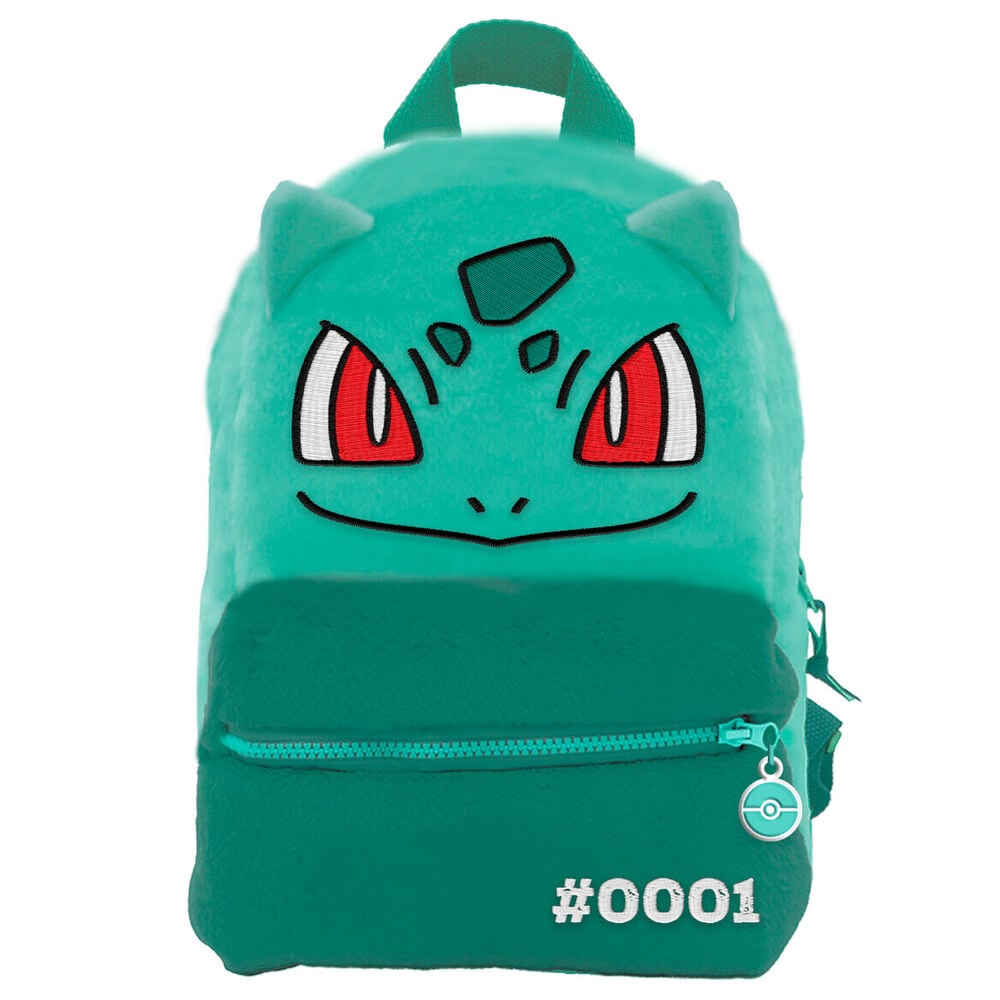 Mochila verde de Bulbasaur Pokémon de 30 cm con bolsillo frontal