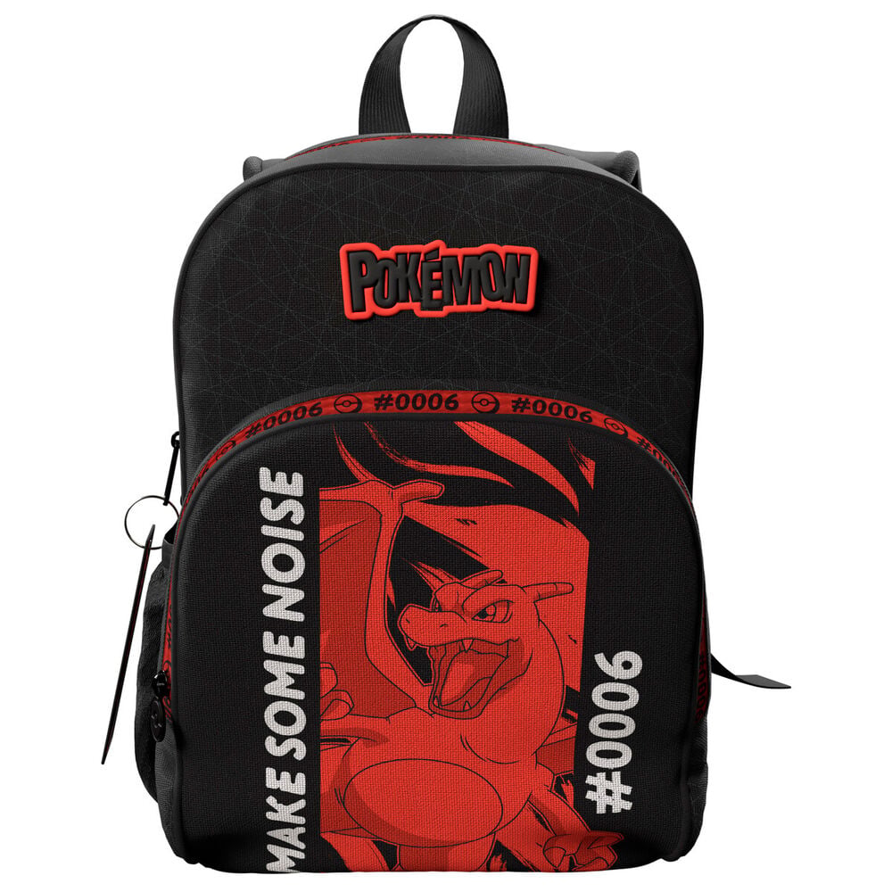 Mochila Pokémon negra y roja con ilustración de Charizard