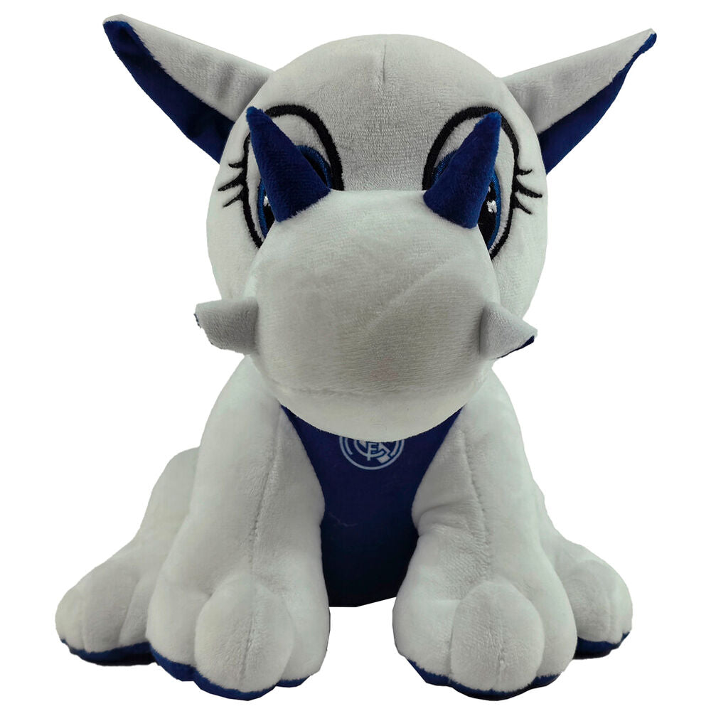 Peluche dragón del Real Madrid blanco y azul marino