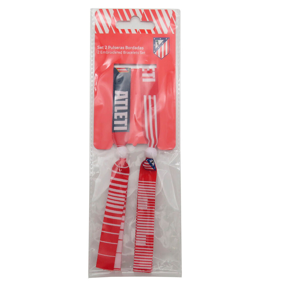 Set de dos pulseras bordadas del Atlético de Madrid en rojo y blanco