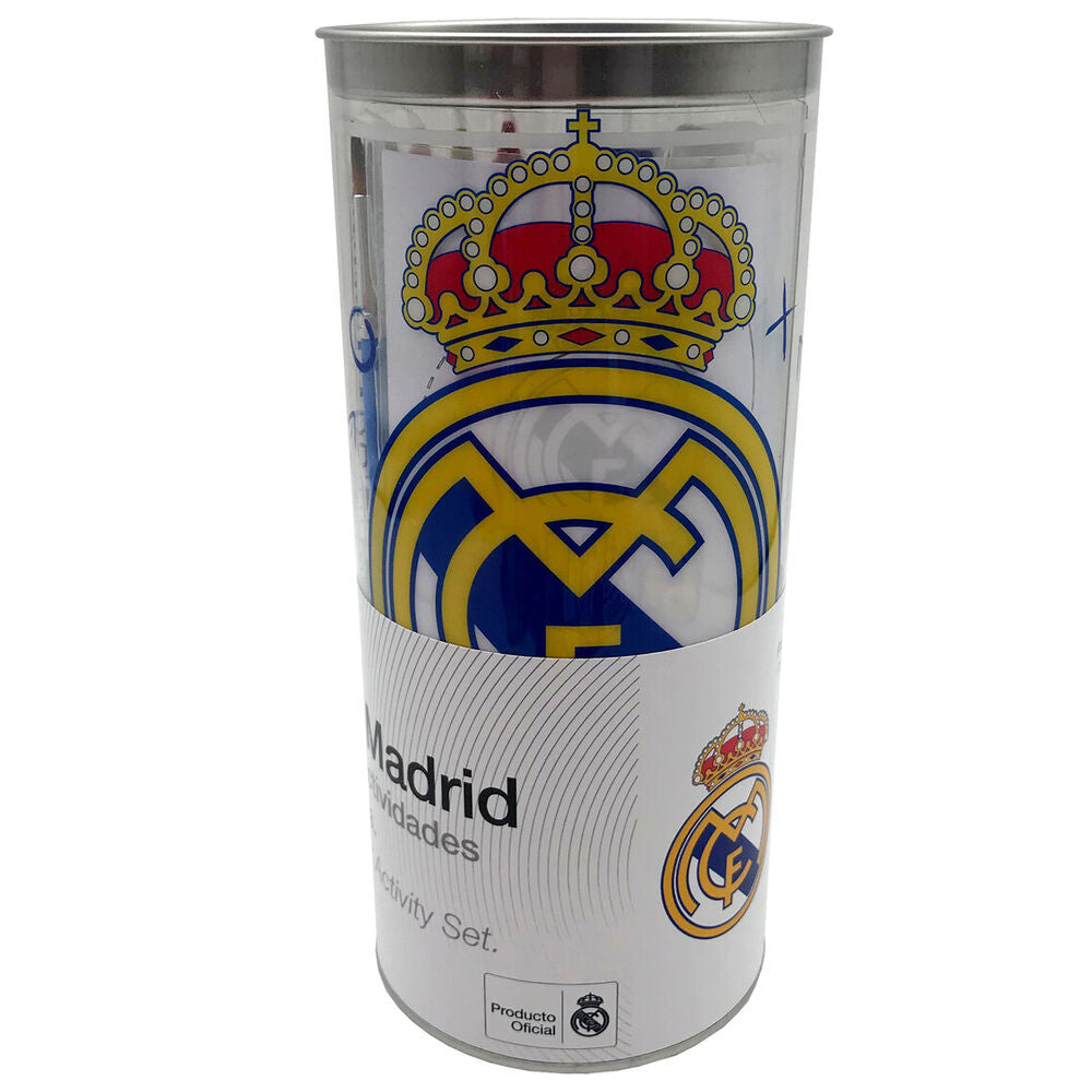 Hucha cilíndrica del Real Madrid con set de actividades
