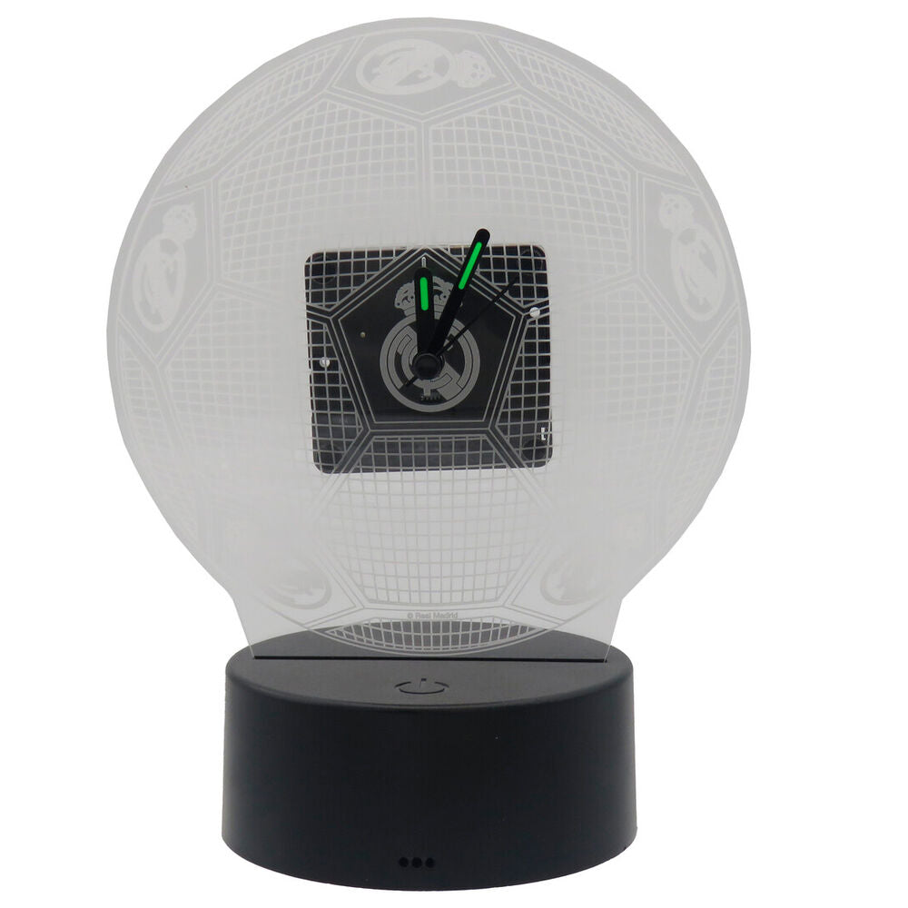 Reloj LED de metacrilato Real Madrid con forma de balón y base negra