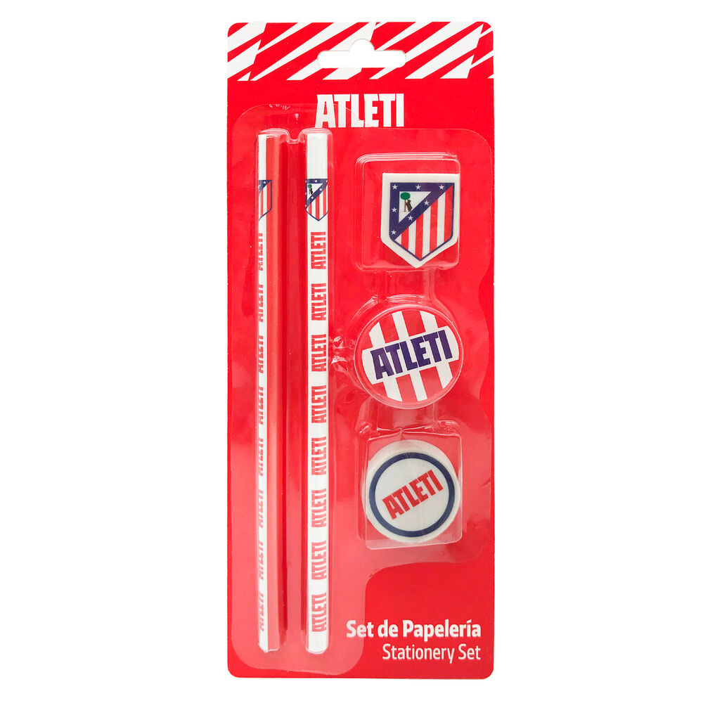 Set de papelería Atlético de Madrid con lápices, gomas y sacapuntas