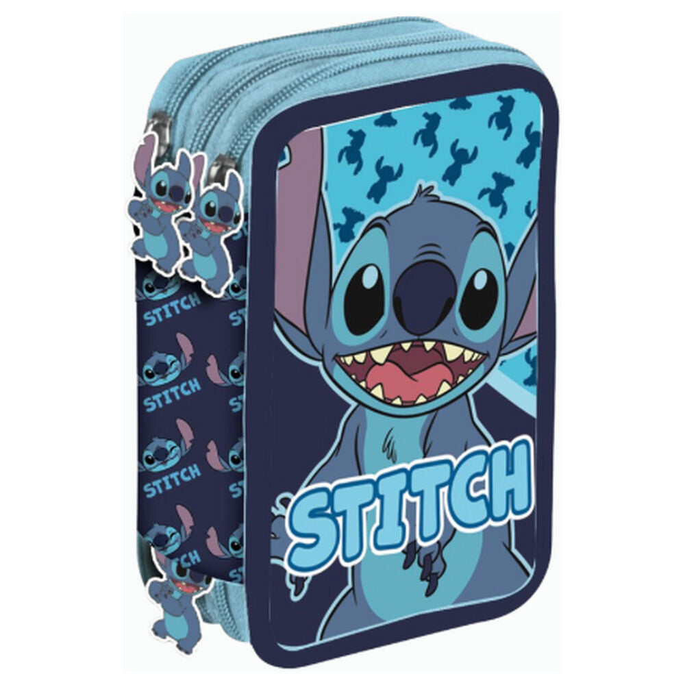 Plumier triple azul Disney Stitch con tres cremalleras