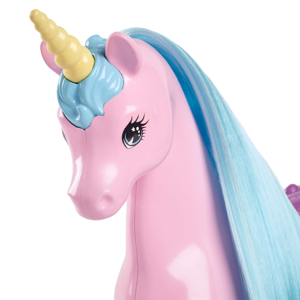 Muñeca Barbie con unicornio rosa, silla de montar y melena turquesa - 5
