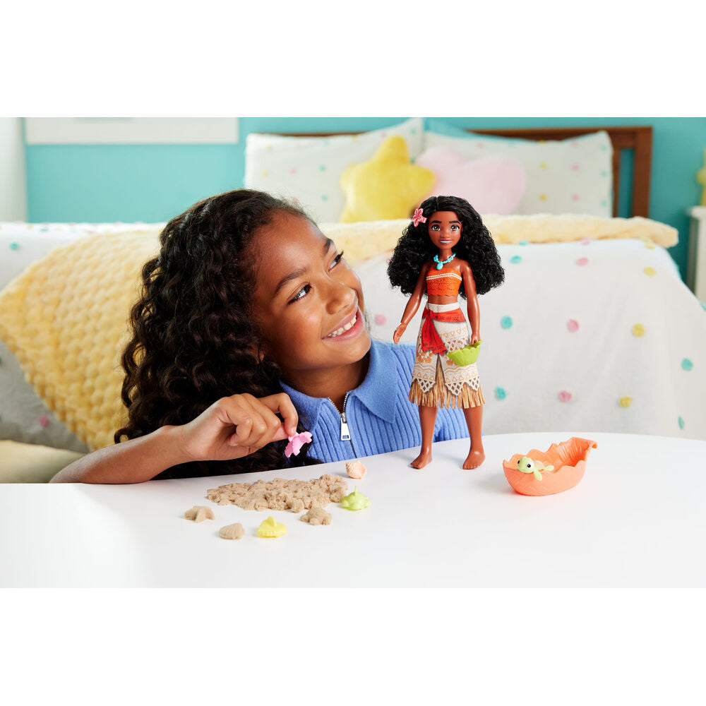 Muñeca Vaiana Disney con arena moldeable, accesorios y tortuga - 6