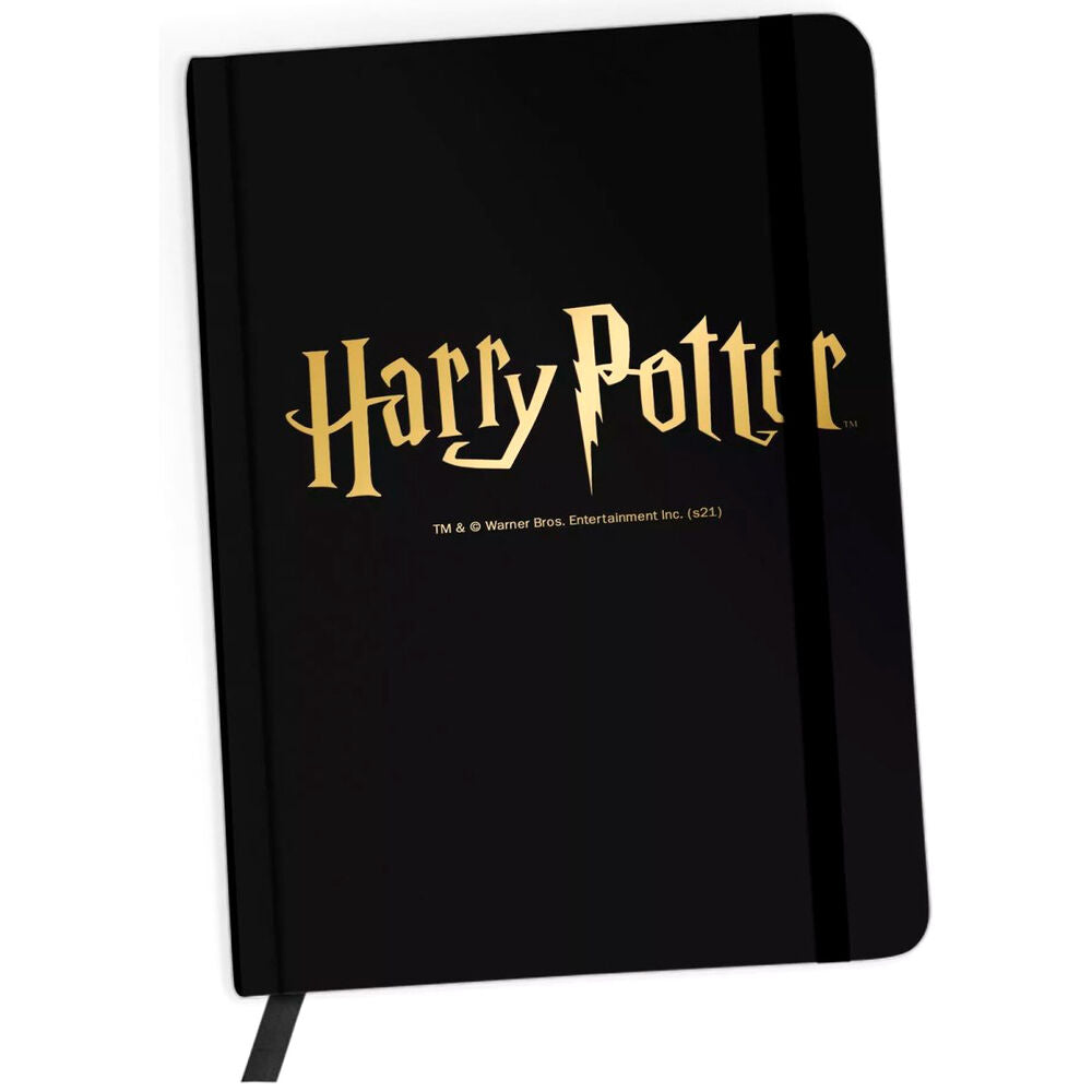 Cuaderno negro Harry Potter con logotipo dorado