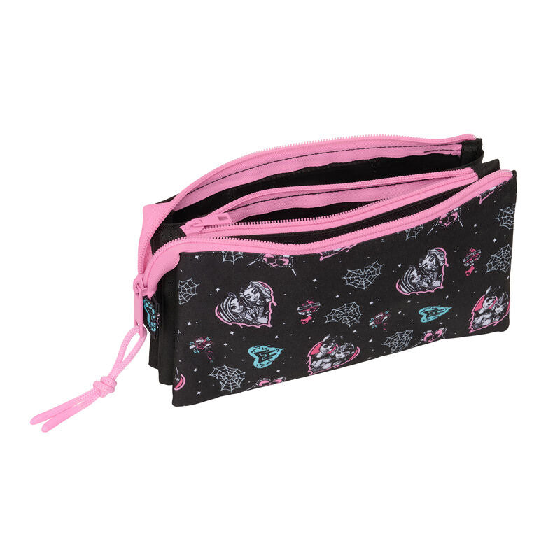 Portatodo triple Monster High negro y rosa con tres compartimentos - 3