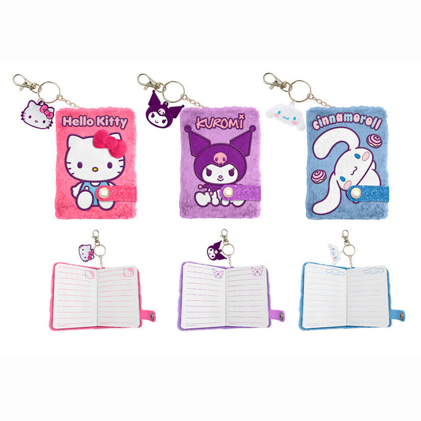 Cuadernos A7 de peluche Hello Kitty, Kuromi y Cinnamoroll