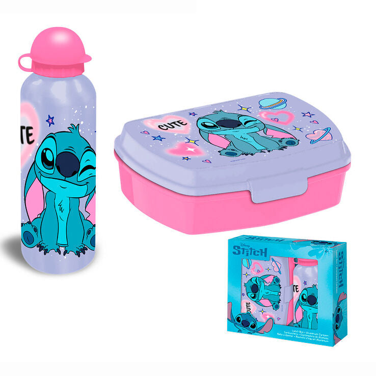 Set Stitch Disney con cantimplora rosa y sandwichera lila