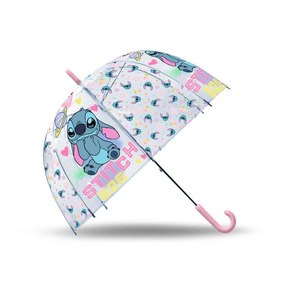 Paraguas manual transparente de Stitch Disney con mango rosa
