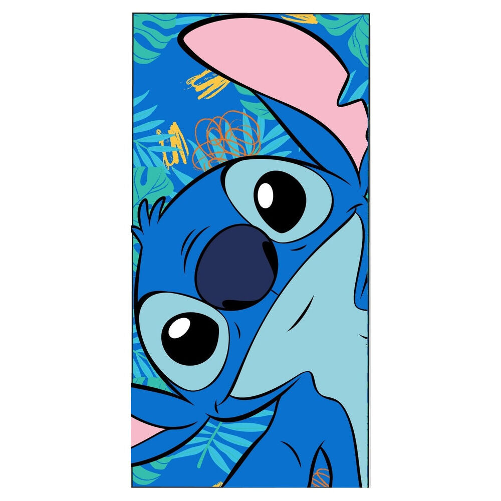 Toalla de microfibra azul con Stitch de Disney y motivos tropicales