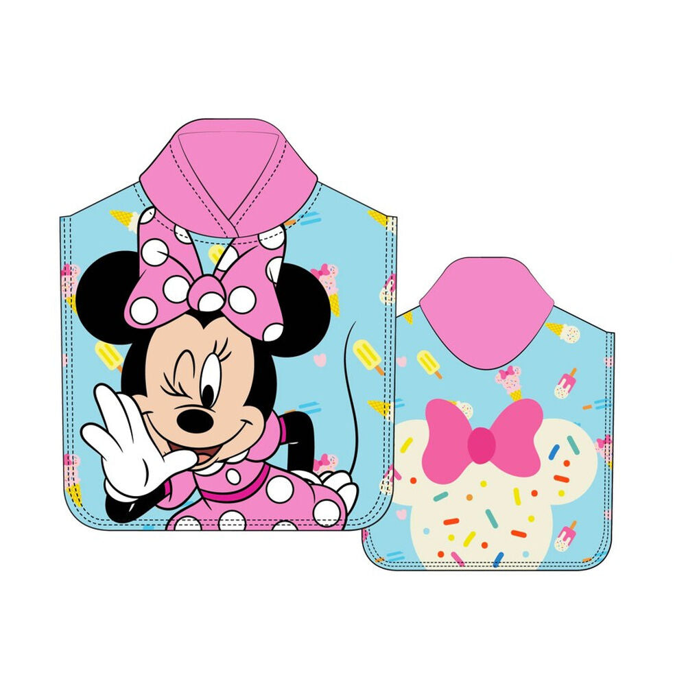 Poncho toalla de microfibra Minnie Disney azul y rosa