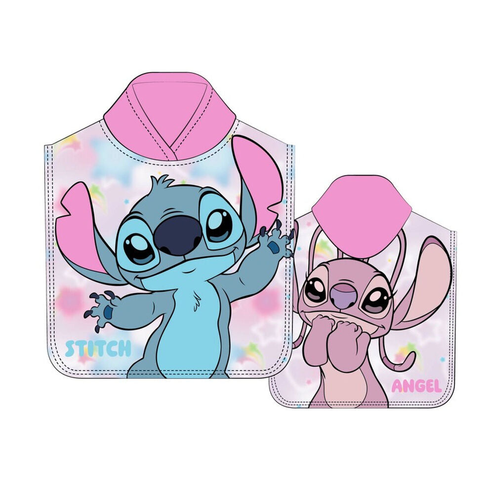 Poncho toalla Disney de Stitch y Angel en microfibra