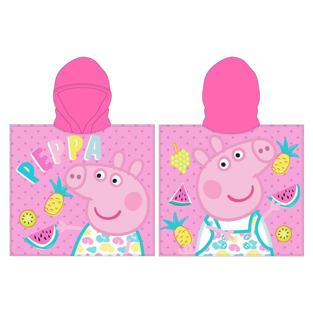 Poncho toalla rosa de Peppa Pig con capucha y estampado de frutas
