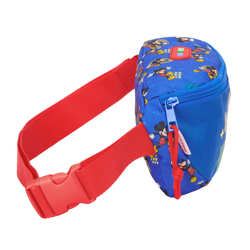 Riñonera azul Mickey Disney con cremallera y cinta roja ajustable - 3