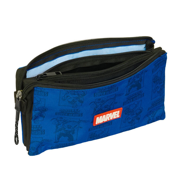 Portatodo triple azul Marvel Avengers con tres compartimentos - 3