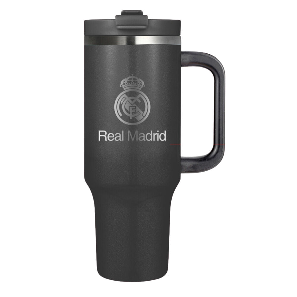 Vaso térmico negro SAFTA del Real Madrid con asa y tapa