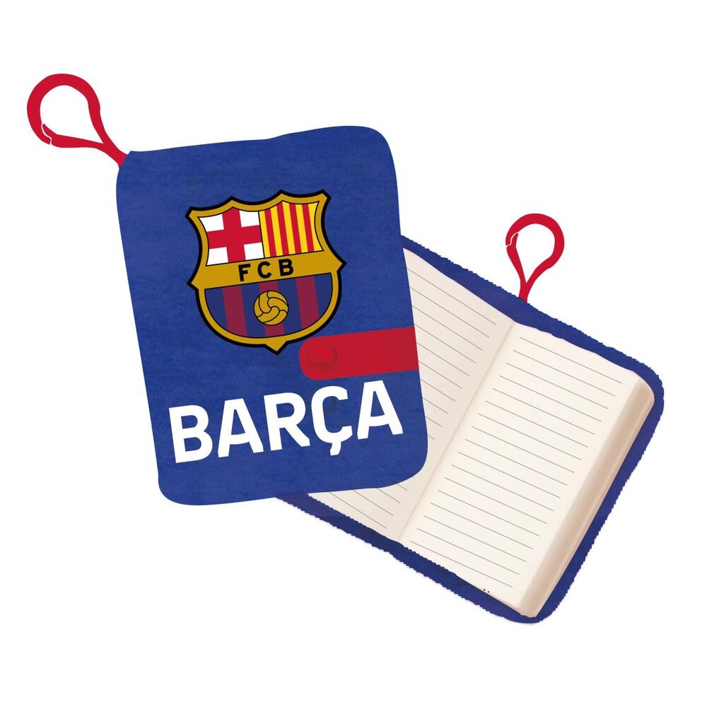 Cuaderno colgante azul del F.C. Barcelona con escudo y páginas rayadas