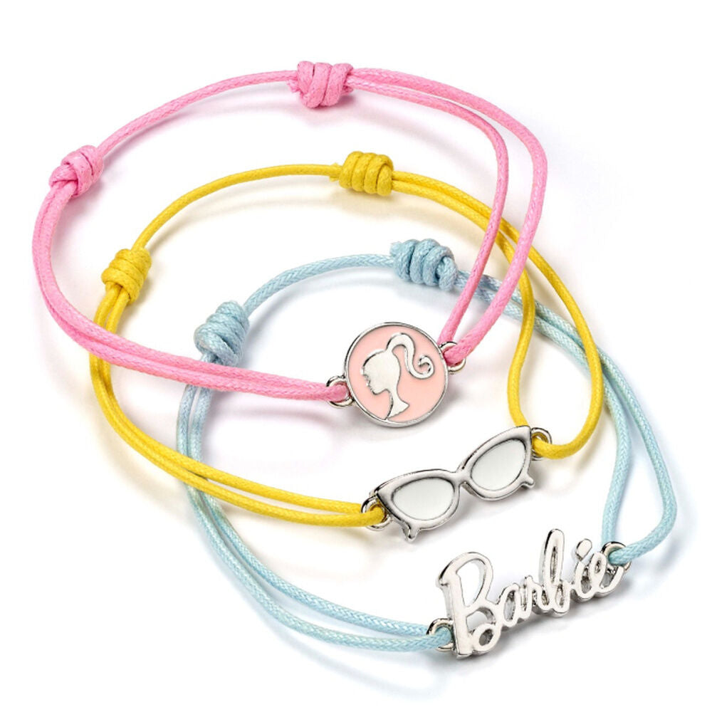 Set de tres pulseras de amistad Barbie en turquesa, rosa y amarillo - 3