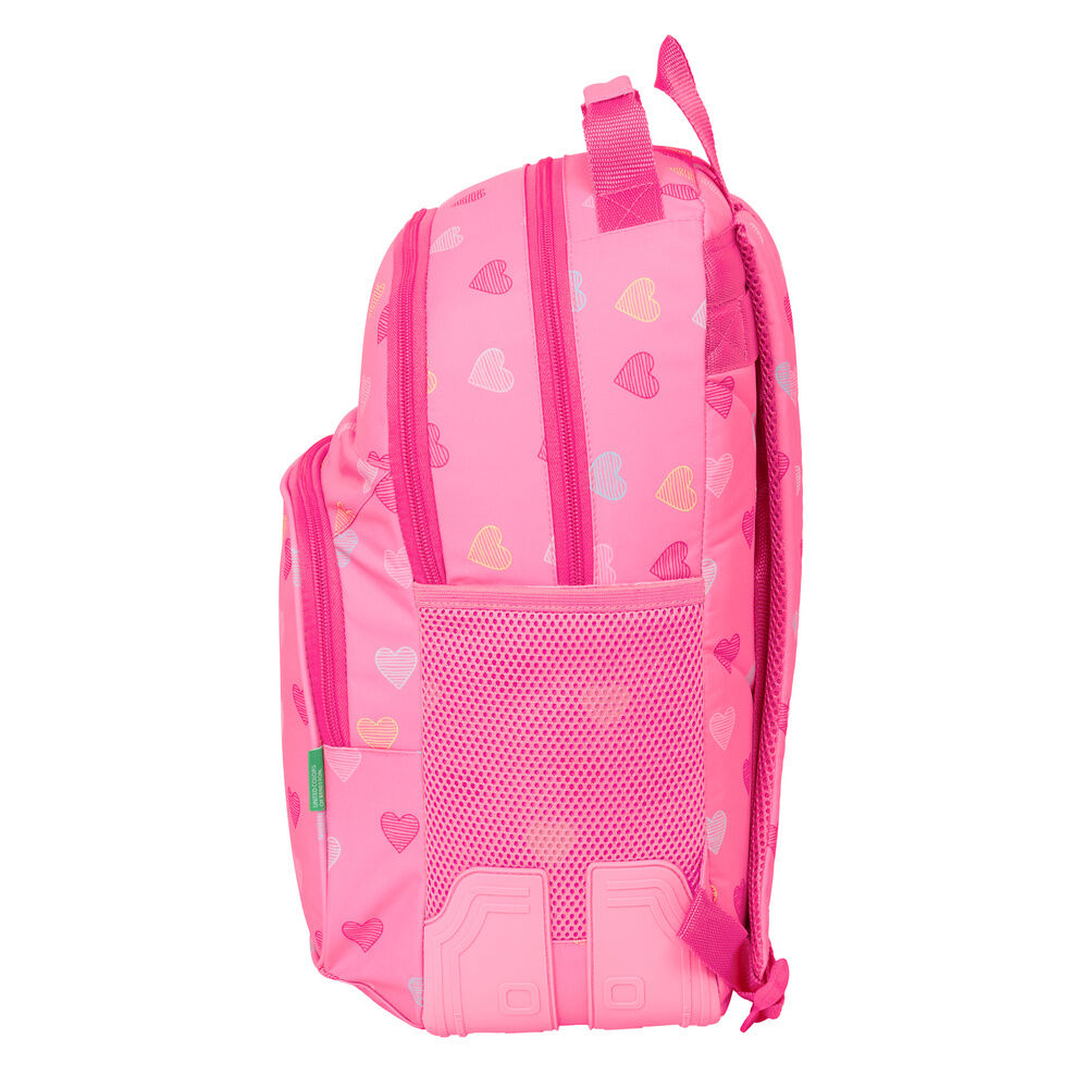 Mochila escolar rosa Heart Benetton con estampado de corazones - 3