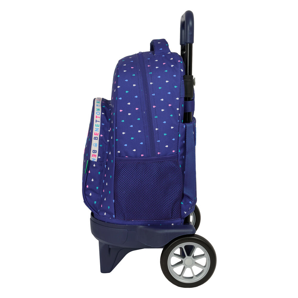 Trolley escolar Benetton azul marino con mochila extraíble y estampado de gotas multicolor - 3