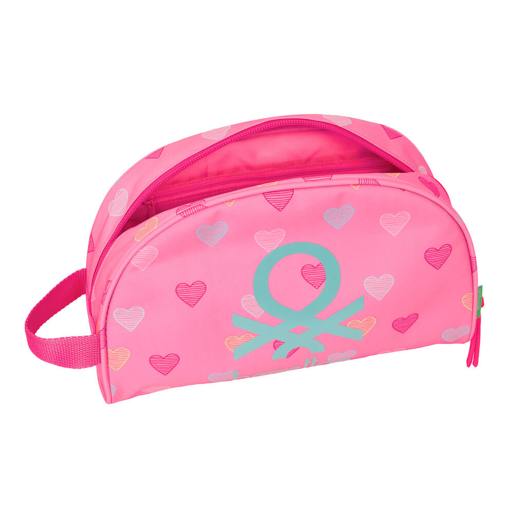 Neceser rosa Heart Benetton con estampado de corazones y asa lateral - 4