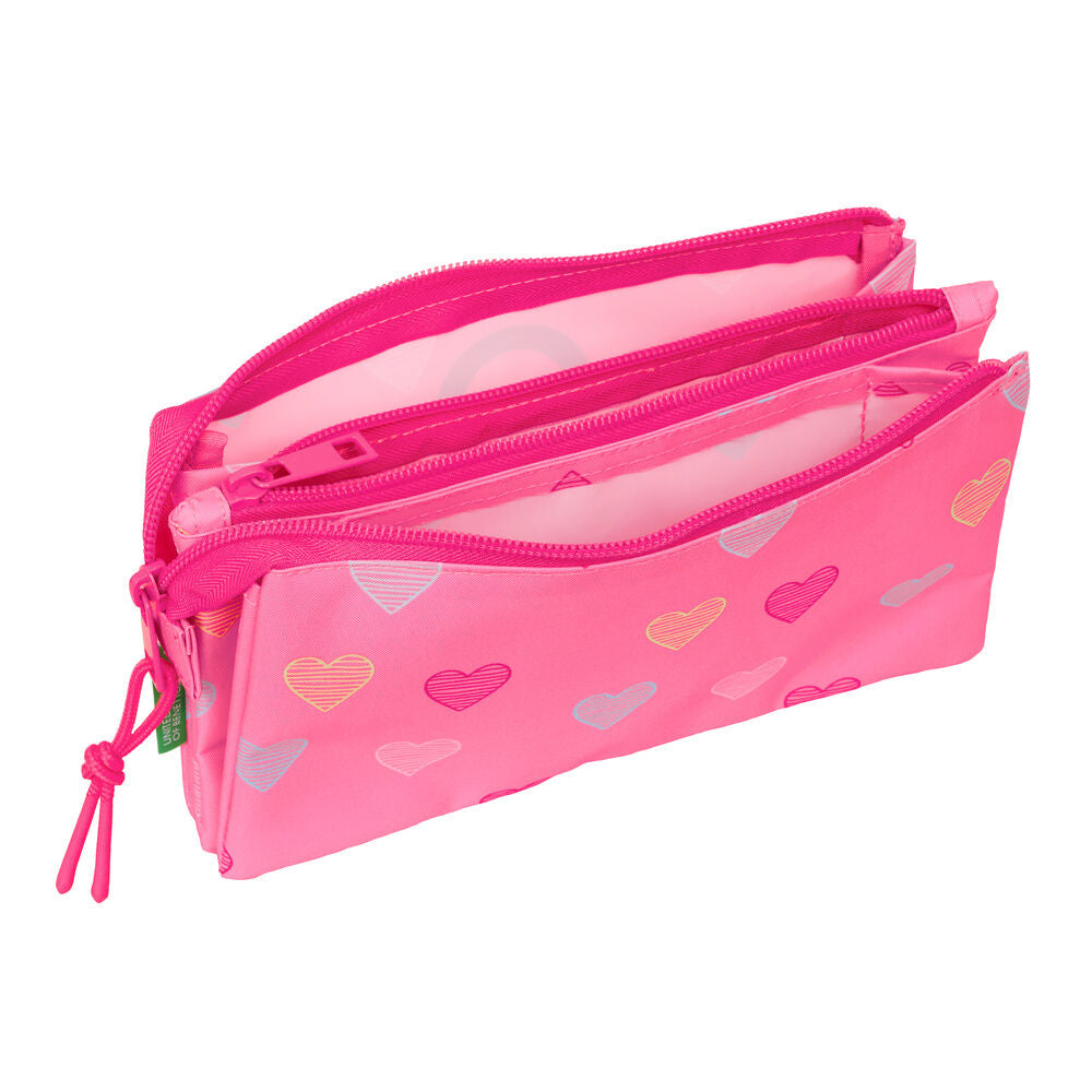 Portatodo triple Heart Benetton rosa con estampado de corazones - 3