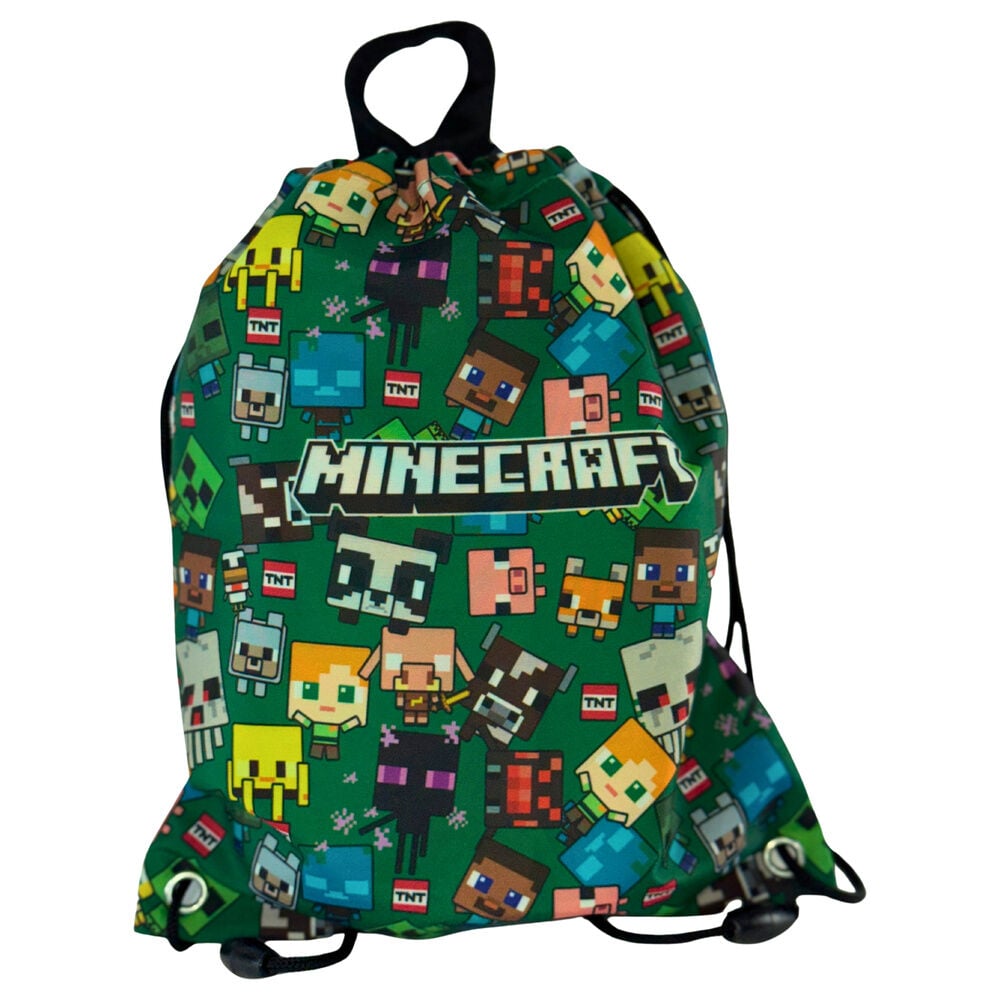 Saco de merienda Minecraft Characters verde con personajes estampados