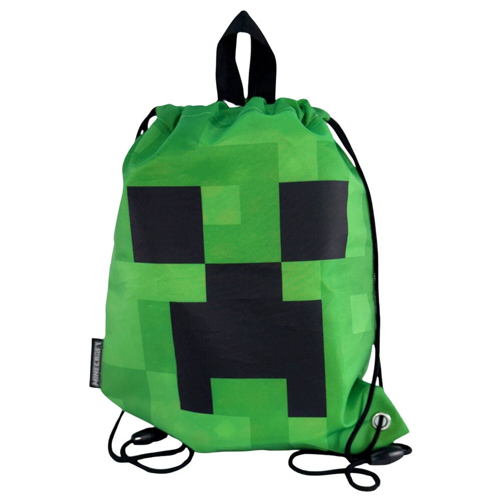 Saco de merienda verde Face Minecraft con cordones negros